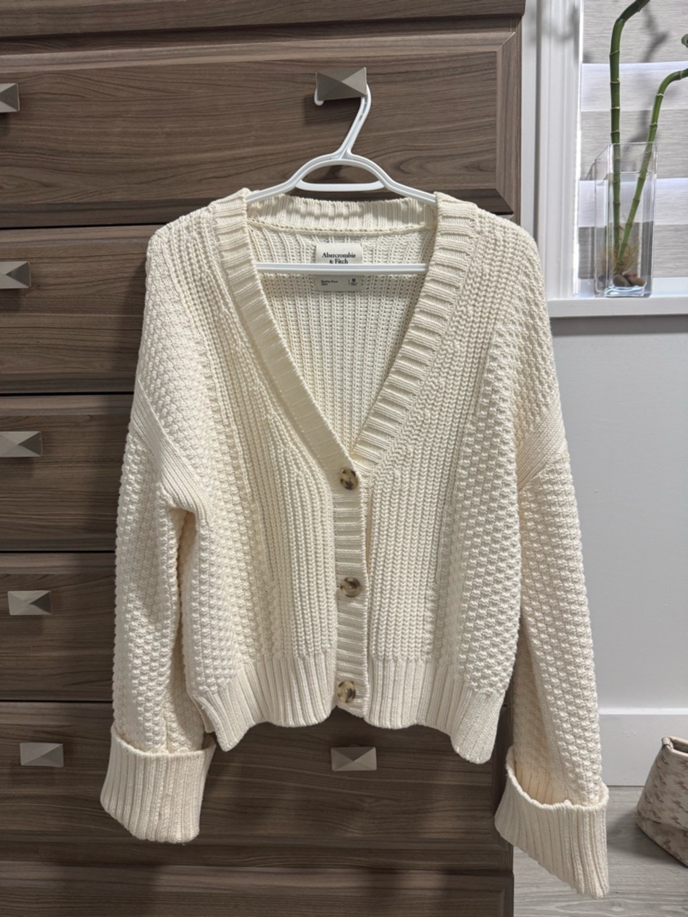 Abercrombie & Fitch White Chunky Knit Button Cardigan